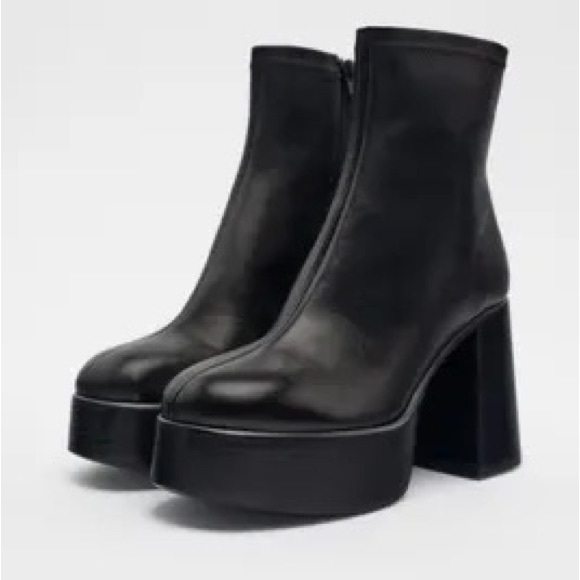 Zara Black Leather Platform Boots NWT - Picture 7 of 11